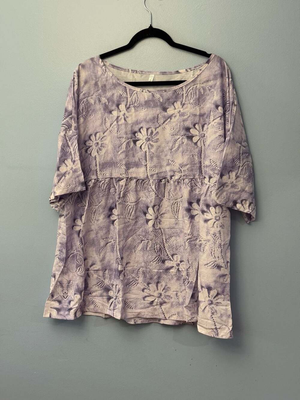 Lavender Floral Embroidered 3/4 Sleeve Dress, Size 4XL